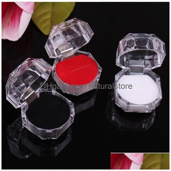 Boîtes à bijoux 3 couleurs 60 pièces anneaux clair acrylique boîte-cadeau anneau goujon bouchon anti-poussière 314 Q2 livraison directe emballage affichage Dh67Z