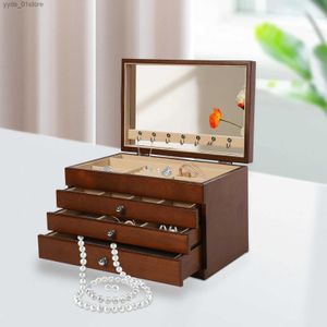 Boîtes à bijoux boîte en bois à 4 niveaux avec Drers miroir doublure en velours étui élégant grande capacité boîte de rangement de bijoux en bois L240323