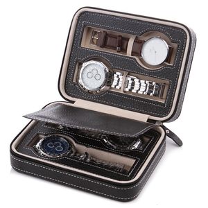 Boîtes à bijoux 4 positions boîte de montre accessoires vitrine sac de rangement voyage PU cuir montres organisateur fermeture éclair 230808
