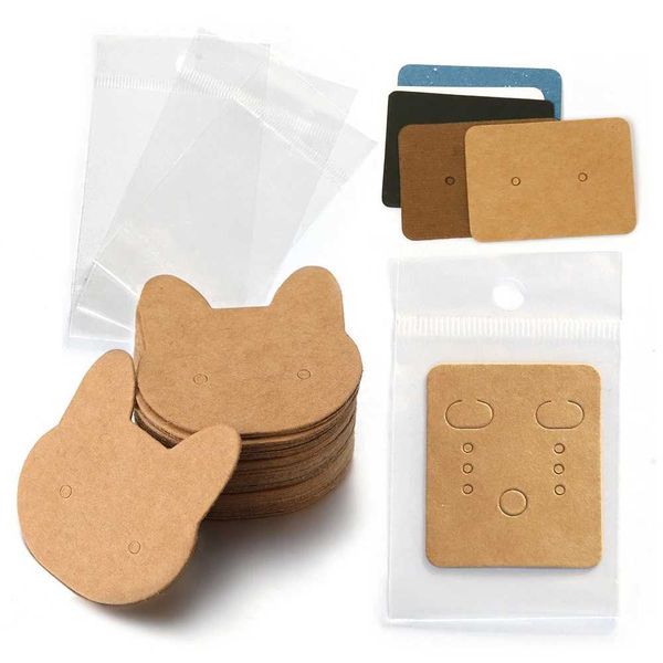 Boîtes de bijoux 50 cartes de boucle d'oreille avec 50 sacs cartes chat affichage de bijoux emballage en carton d'oreille étiquettes de bricolage