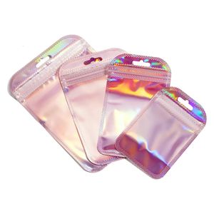 Sieraden Dozen 50 Stuks Zelfdichtende Laser Kleine Plastic Zakken Voor Etui Met Duidelijke Etalage Diy Verpakking Geschenk Opbergtas 231019