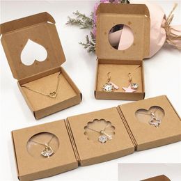 Boîtes de bijoux 50sets en papier kraft ensemble de package à la main Affichages Collier marron et cadeau d'oreille 6x6x1cm 6x6x1,5 cm Livraison de goutte DHRJD