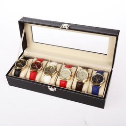 Boîtes à bijoux 6 fentes en cuir montre boîte de rangement organisateur mécanique hommes présentoir étuis noir cadeau articles 230808