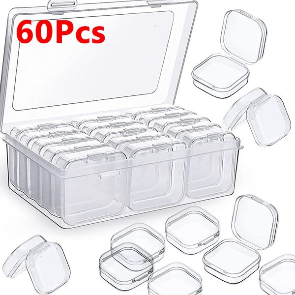 Boîtes de bijoux 60pcs mini boîte de rangement transparent carré de boucles d'oreilles en plastique carré de bijoux de bijoux de bijoux petite boîte carrée organisateur de bijoux 230222