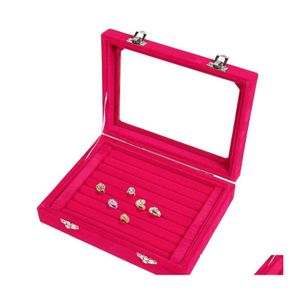 Sieradenboxen 7 kleur veet glazen ring oorbel display organisator doos lade houder opslag drop levering verpakking dho75