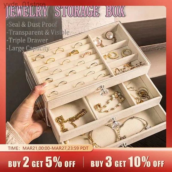 Boîtes à bijoux Boîte de rangement de bijoux en velours acrylique boîte de rangement d'affichage empilable boucles d'oreilles colliers bagues boîte d'affichage de bijoux pour femmes L240323