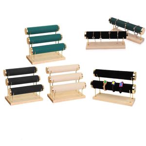 Cajas de joyería Pulsera de terciopelo de madera de bambú Reloj de cadena T Bar Rack Soporte de exhibición duro para tienda Brazalete Collar Organizador Diadema 230710