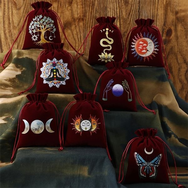 Boîtes à bijoux grand velours Phase de lune Bolangdi Tarots cartes sac de rangement Runes sorcière Divination accessoires dés 230921