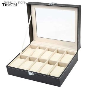 Sieradendozen Zwart PU-leer 10 slots Grid Case Sieraden Polsband Organizer Box Vergrendeld Case Caixa Para Relogio Q231109