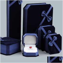 Boîtes à bijoux Bleu Veet Bowknot Emballage Titulaire De Stockage Pour Pendentif Collier Charme Bracelets Anneau Boucle D'oreille Bracelet Vitrine Drop D Dhbkk
