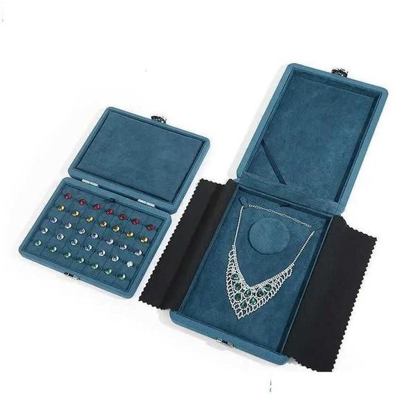 Boîtes à bijoux Case Loose Diamond Box Haut de gamme Chaîne en daim Exposition Collier de pierres précieuses Pendentif Cuir Stockage Drop Livraison Dh7Tz