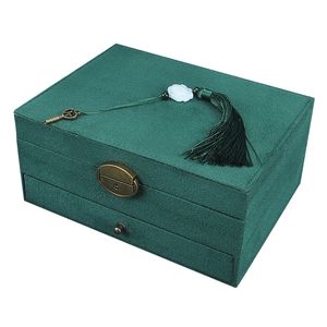 Boîtes à bijoux Style chinois multicouche avec serrure boîte boucles d'oreilles pince collier bijou stockage rétro grande capacité 230710