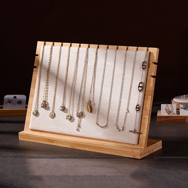 Boîtes à bijoux Classique Grande Capacité Présentoir Multiple Collier Stand Amovible En Daim Bois 230808