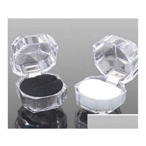 Cajas de joyería Pendientes de anillo de plástico transparente Exhibición Colgante Perlas Organizador de almacenamiento Paquete Caja de regalo Caja de regalo Embalaje de entrega OTJ0B