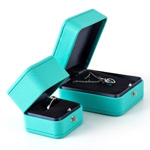 Sieradendozen Creatief blauw PU-leer Diamanten ringdoos Voorstel Hanger Ketting Geschenkdoos Merkverpakking 230621