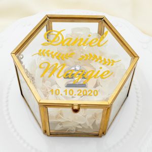 Sieradendozen op maat Eeuwige bloemenringhouder DIY Wedding Hexagonal Glass Geometrische opslagbetrokkenheid Geschenk 221020