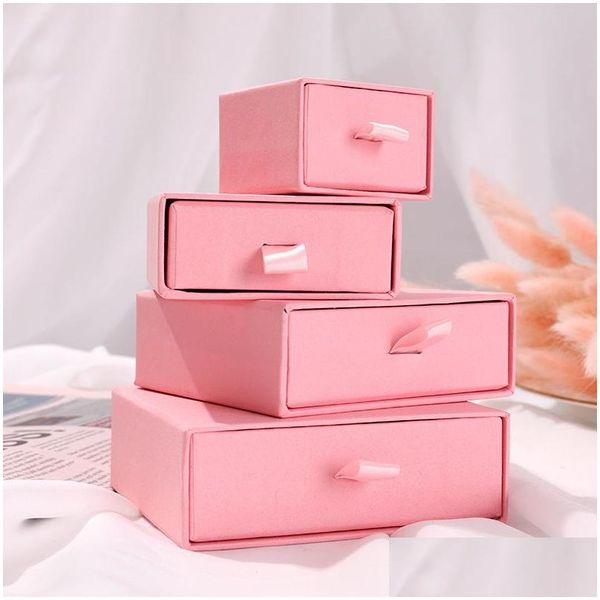 Joyas de joyas Logotipo personalizable Caja de cartón Pendientes Pendientes de pulsera Pantallas de envasado Pink 10pcs PL Out Mayor Bk T200808 Dr DHXLQ
