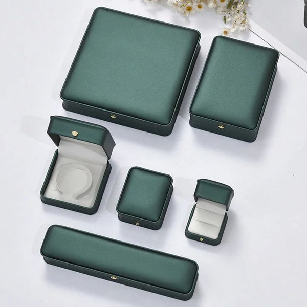 Boîtes à bijoux en cuir vert foncé bague de mariage pendentif bracelet recueillir boîte organisateur étui de rangement plateau cadeau emballage en gros 231011