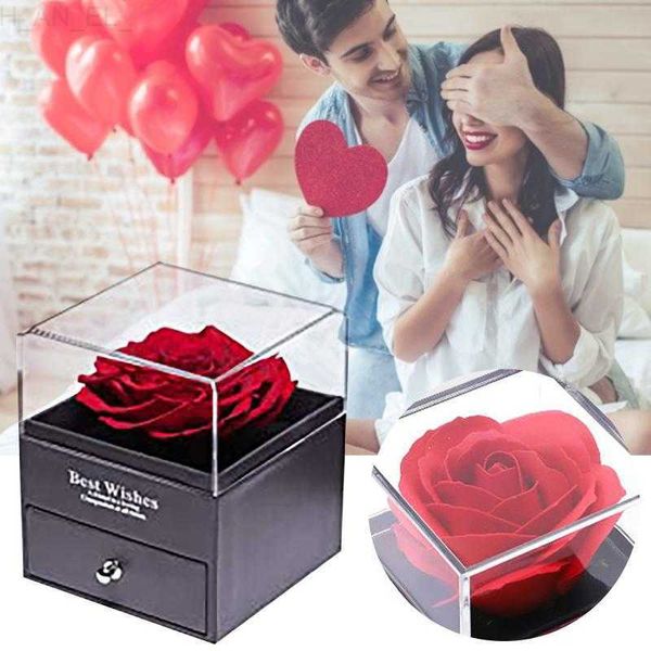 Cajas de joyería Flores decorativas Coronas Preservadas Rosa eterna Flor eterna Joyero Adornos de simulación Día de San Valentín Joyería presente C L230922