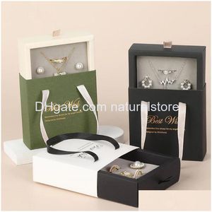 Boîtes À Bijoux Der Type Boîte Papier Anneau Boucles D'oreilles Collier Emballage Cadeau Vitrines Avec Poignée Drop Delivery Dhhgc