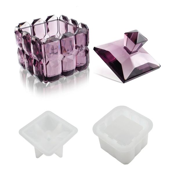 Boîtes à bijoux bricolage cristal résine époxy moule Surface coupée pâte Cube boîte de rangement pot miroir Silicone moule 231011