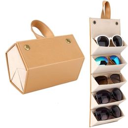 Sieradenboxen bril zonnebrillen Organisator Collector Glazen opbergdoos 5Slots Roll -up pu lederen zonnebrillen houder vouwkas 230512