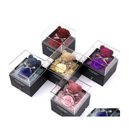 Boîtes à bijoux Design de mode Dames Simple Unfade Fleurs séchées Bord Rose Bague Boîte Mariage Femmes Cadeau pour la Saint Valentin 9X9X10Cm D Otrmg