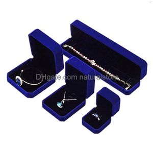 Sieradendozen mode vierkante veet blauwe verpakking voor hanger ketting ringen armband bangle verloving cadeau -weergave case 316 dhofk