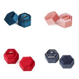 Sieradendozen Hexagon Veet Ring Box Travel sieraden dozen oorbellen ringen displayhouder met afneembaar deksel voor bruiloftsbetrokkenheid dr. Dh0i8