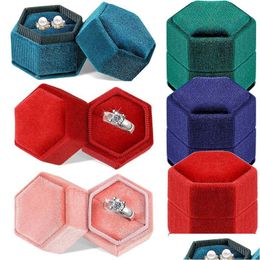Boîtes de bijoux Boîte à anneau de veet hexagonale avec affichage de couvercle détachable Bénége d'oreille Proposition de stockage de stockage Package cadeau de mariage Dhcat