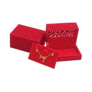 Boîtes de bijoux Boîte d'anneau en velours rouge creux pour anneau de fiançailles de mariage Collier Collier Favoris Organisateur Boîte d'emballage Boîte de rangement de bijoux