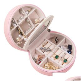 Boîtes à bijoux Boîte à bijoux Organisateur Boîte à bijoux en cuir PU avec miroir pour bagues Boucles d'oreilles Collier Cadeaux de voyage Boîtes Drop Delivery Dhpmi