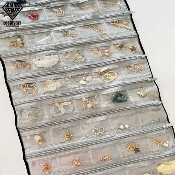 Boîtes à bijoux Sac d'affichage de bijoux Transparent PVC Grille Sac Boucle d'oreille Sac de rangement Pendentif Velours Rouleau Sacs Cas Bracelet Chaîne Treillis Q231109