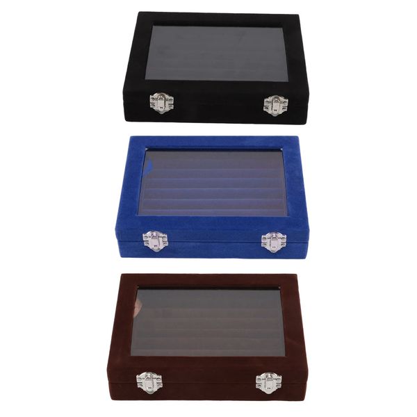 Joyeros Caja de almacenamiento de joyas Terciopelo Cerraduras de seguridad elegantes Exquisito organizador de joyas Tapa transparente Elegante 7 ranuras para cumpleaños para mujeres 231011