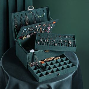 Cajas de joyería de gran capacidad verde de 5 capas de franela Stud caja organizadora de joyería anillo collar terciopelo caja de joyería con cerradura regalo de mujer 230314