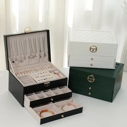 Boîtes à bijoux Grande boîte de rangement de bijoux en cuir verrouillable à trois couches avec plusieurs compartiments présentoir à bijoux boîtes à bijoux et emballage 231201