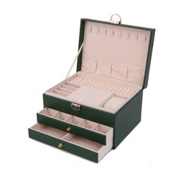 Boîtes à bijoux Boîte à bijoux en cuir à trois couches Grande capacité Stockage de bijoux Style de luxe Boîte à collier haut de gamme 230310
