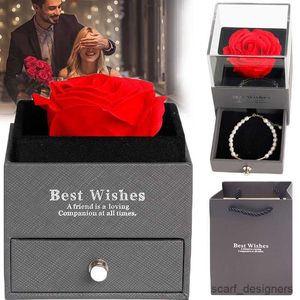 Cajas de joyería Amante de la rosa Caja de regalo de joyería Anillo Pendientes Collar Cajas de almacenamiento Boda Día de San Valentín Caja de joyería de rosa eterna R231016