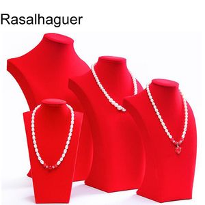 Juwelendozen Luxe rood Flanel Sieraden Model Buste Show Exposant 4 Maten Optie Display Ketting Hangers Mannequin Sieraden Stand Organizer 230606