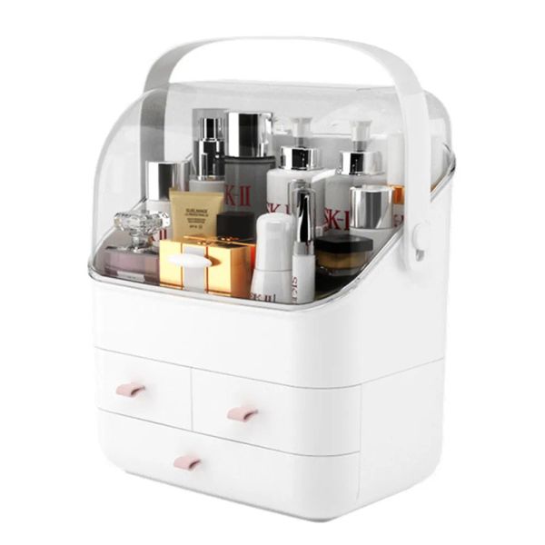 Boîtes à bijoux Organisateur de maquillage Organisateur cosmétique moderne Support de rangement de maquillage Affichage Maquillage Caddy Étagère Organisation Boîtes Case Dustproo