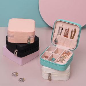 Boîtes à bijoux Mini Boîte Organisateur Affichage Voyage Zipper Case PU Cuir Portable Boucles D'oreilles Collier Anneau 230808
