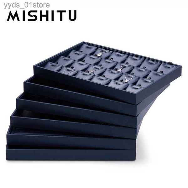 Cajas de joyería MISHITU Elegante bandeja de exhibición de joyería azul Bandejas de joyería apilables Organizador de joyería Anillos Pendientes Caja de almacenamiento de collares L240323
