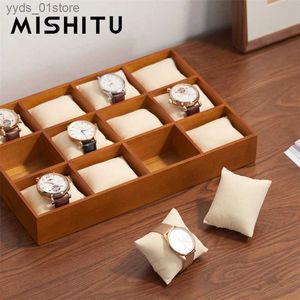 Joyeros MISHITU Joyero de madera maciza para nueva bandeja de exhibición gris oscuro, caja de almacenamiento para brazaletes, almacenamiento de joyería Premium L240323