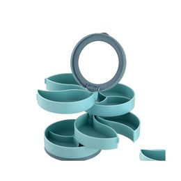 Sieradendozen mtilayer roterende plastic opbergdoos standaard oorbellen ring cosmetica schoonheid container organisator met spiegel 10x10cm droegen