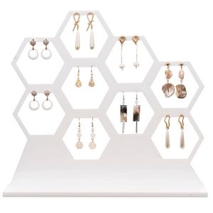 Boîtes à bijoux Bois Naturel Blanc Nid D'abeille Boucles D'oreilles Collier De Stockage Rack Titulaire Présentoir Jusqu'à Tenir 9 230609