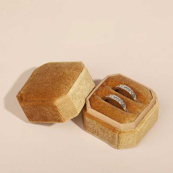 Boîtes à bijoux Boîte à bijoux en velours octogonale boîte de rangement à Double anneau avec couvercle amovible pour bague de fiançailles emballage affichage boîte-cadeau 231025