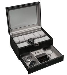 Boîtes à bijoux Ogrmar 12 Slot Pu Leather Lockable Watch Storage Men de gré