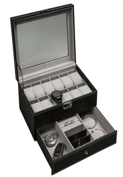 Boîtes à bijoux Ogrmar 12 Slot Pu Leather Lockable Watch Storage Men Femmes Afficher Der Case 2.