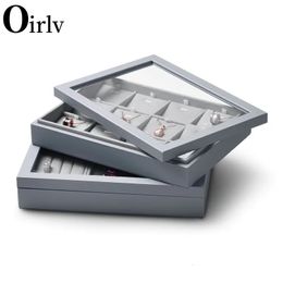 Boîtes à bijoux Oirlv boîte multifonction avec couvercle de rangement collier anneau PU cuir fenêtre accessoires d'affichage 231117
