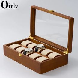 Boîtes de bijoux Oirlv Wood Westes Box Organisateur Bottom Wooden Watch Afficher la mode Béige de rangement beige pour hommes 231117